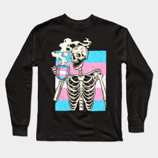 Skeleton Drinking Coffee LGBT-Q Transgender Pride Trans Long Sleeve T-Shirt